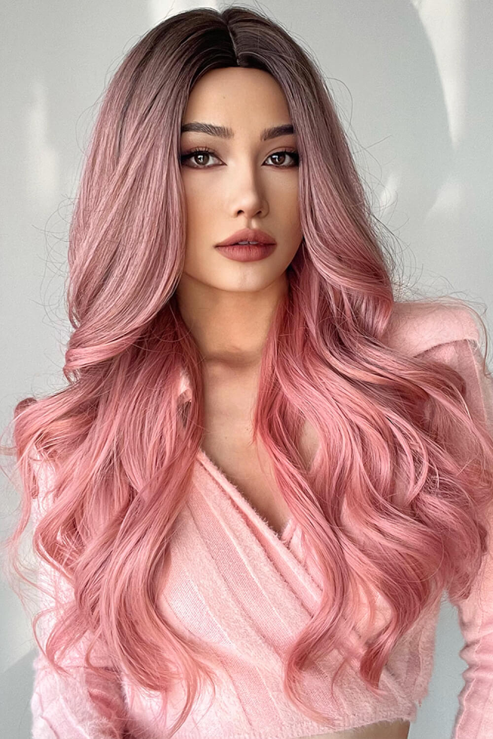 Pink Synthetic Long Wigs